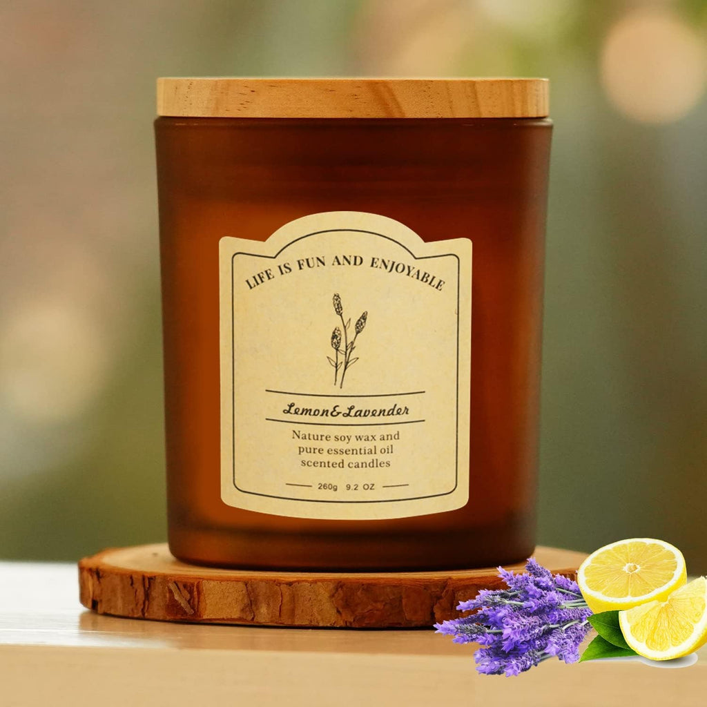 Scented Candles for Home, Lemon & Lavender Aromatherapy Candles, Natural Soy Wax Candles with Essential Oils, Beeswax Scented Candles, Jar Candle Gifts for Women, Relaxing Soy Candles 9.2Oz